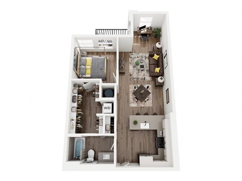 Floor plan for 1 bed, 1 bath, 784 sqft